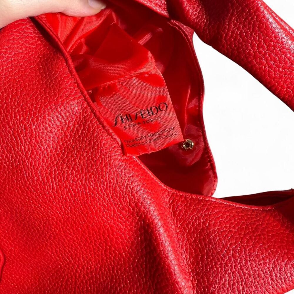 Shiseido Red leather Small Hobo bag embossed logo, NWOT Lightweight Shoulder bag - Picture 5 of 6